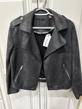 Tahari Charcoal Suede Moto Jacket - Women's
